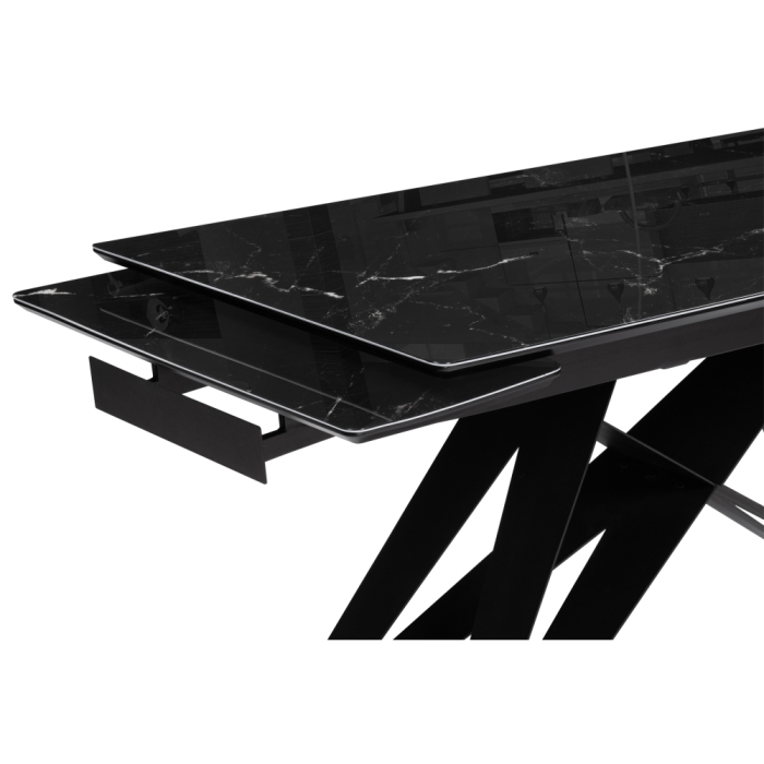 Стеклянный стол Блэкберн 140(200)х80х75 черный мрамор / черный