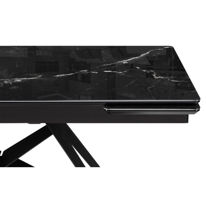 Стеклянный стол Блэкберн 140(200)х80х75 черный мрамор / черный