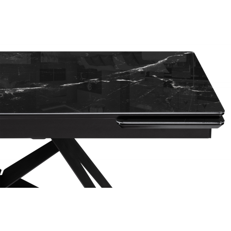 Стеклянный стол Блэкберн 160(220)х90 черный мрамор / черный