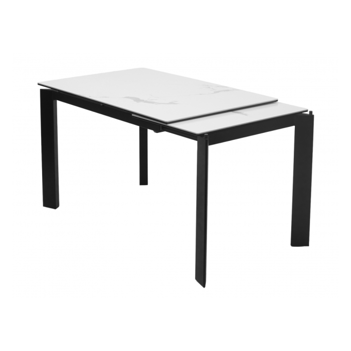 Стеклянный стол Corner 120 matte statuario стекло белый мрамор матовый / керамика черный