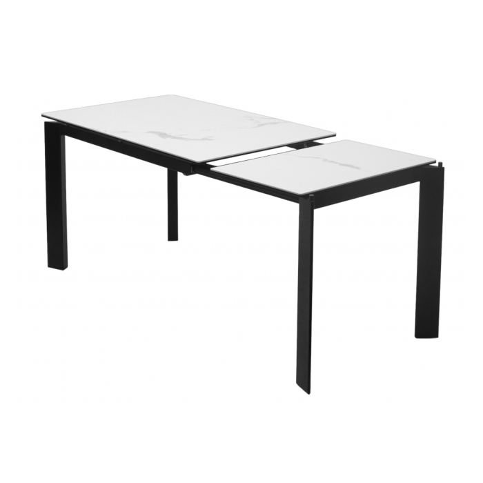 Стеклянный стол Corner 120 matte statuario стекло белый мрамор матовый / керамика черный