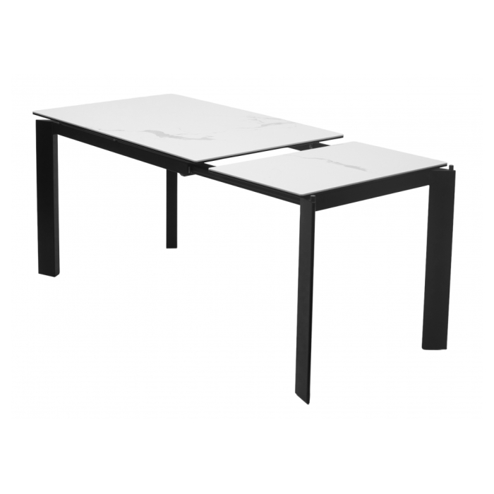 Стеклянный стол Corner 120 matte statuario стекло белый мрамор матовый / керамика черный