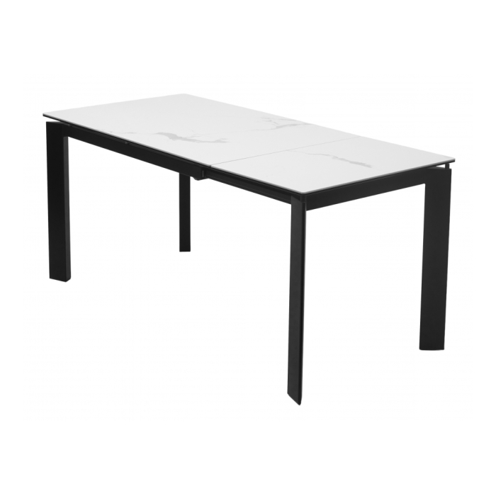 Стеклянный стол Corner 120 matte statuario стекло белый мрамор матовый / керамика черный