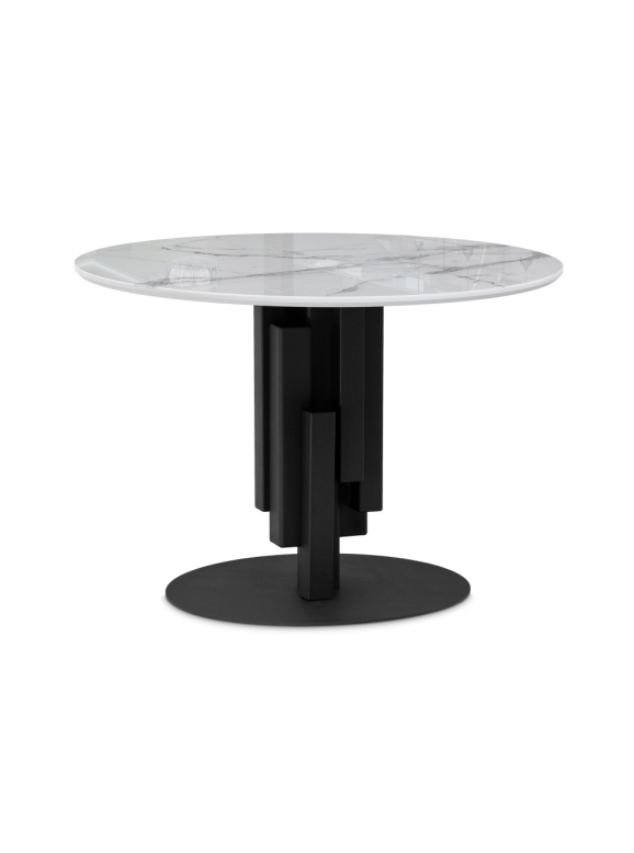 Стеклянный стол Калипсо 110х75 белый мрамор / черный
