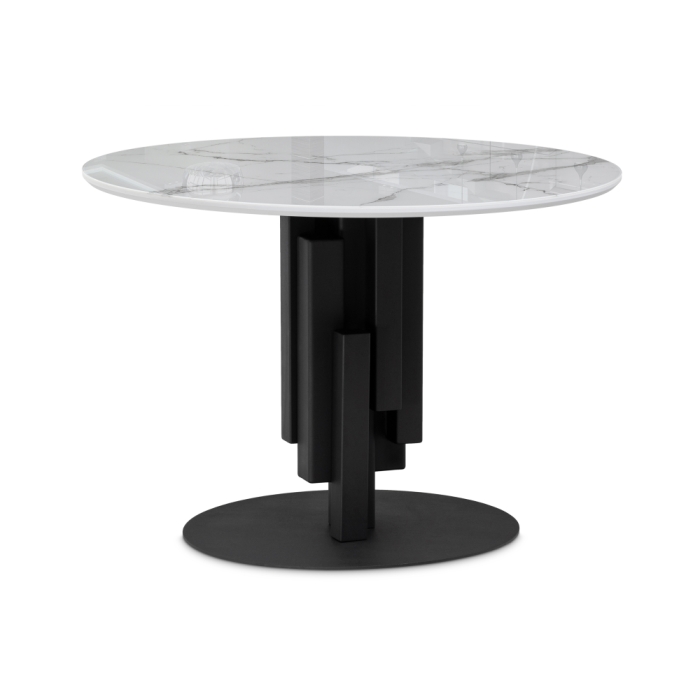 Стеклянный стол Калипсо 110х75 белый мрамор / черный