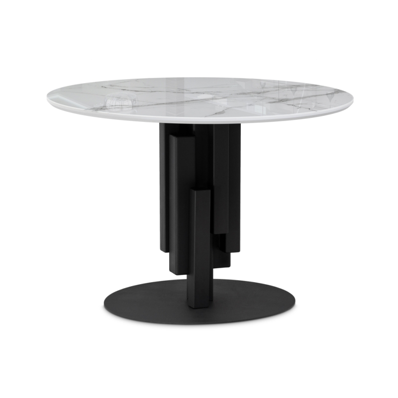 Стеклянный стол Калипсо 110х75 белый мрамор / черный