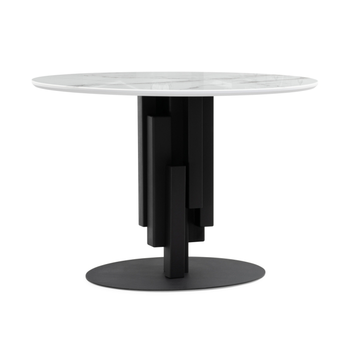 Стеклянный стол Калипсо 110х75 белый мрамор / черный