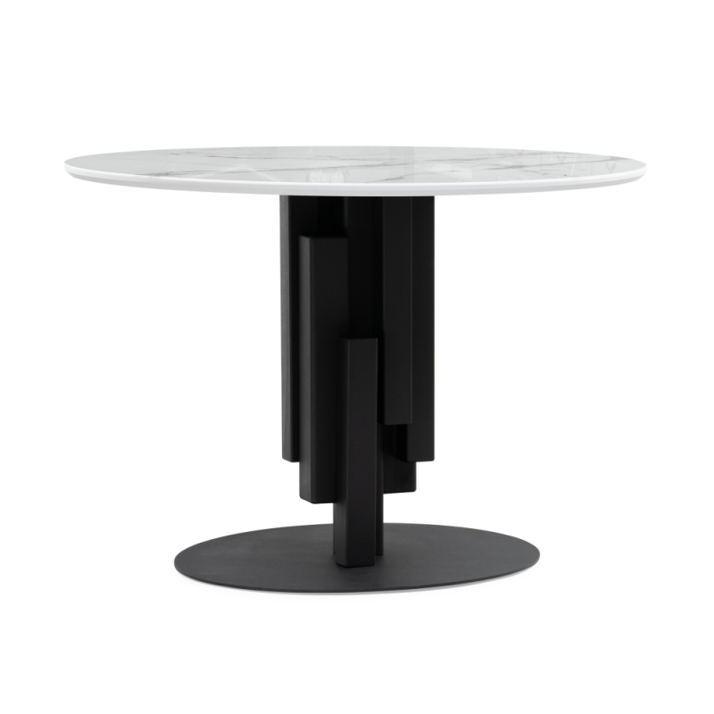 Стеклянный стол Калипсо 110х75 белый мрамор / черный