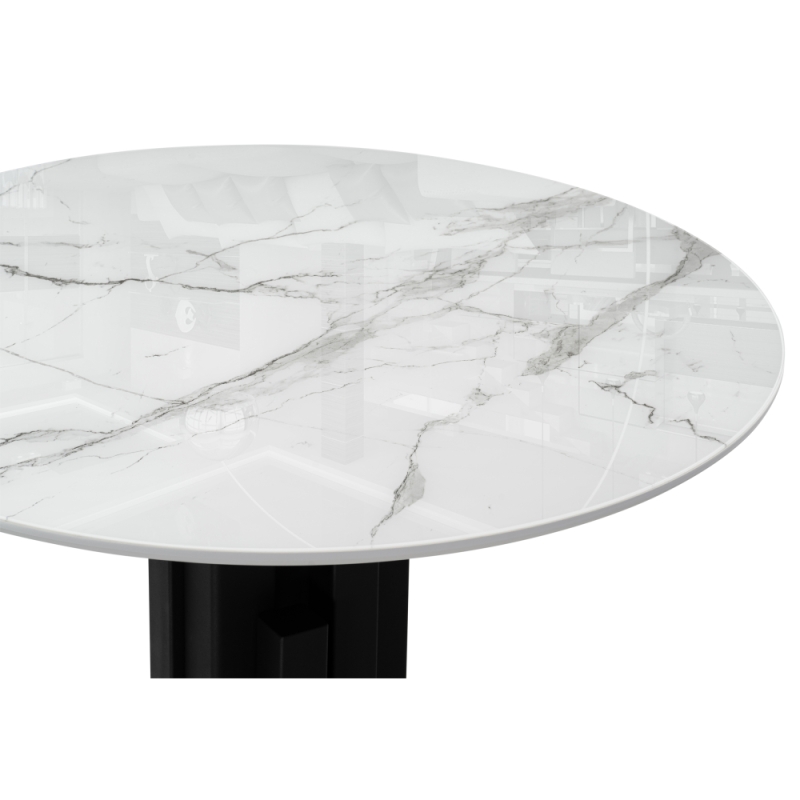 Стеклянный стол Калипсо 110х75 белый мрамор / черный