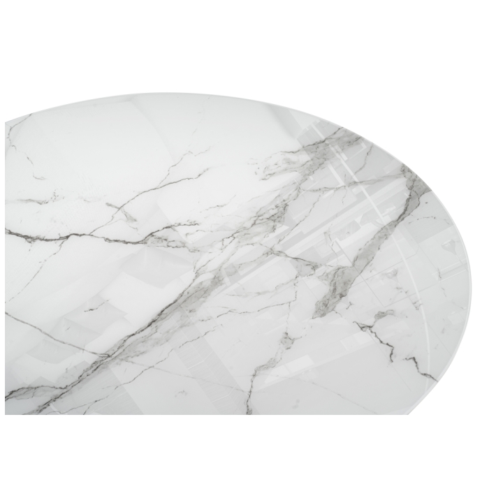 Стеклянный стол Калипсо 110х75 белый мрамор / черный