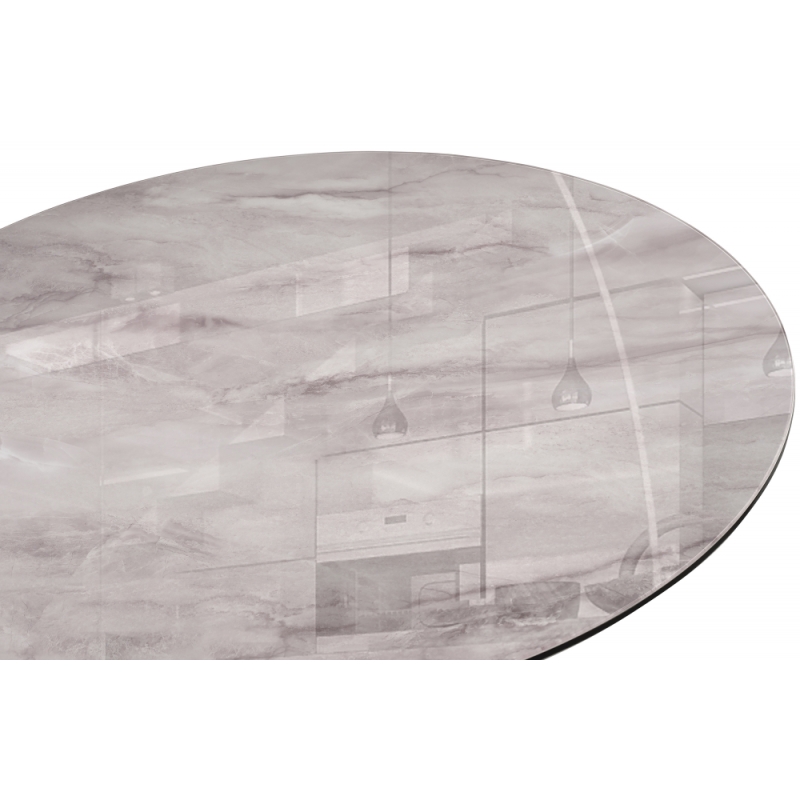 Стеклянный стол Калипсо 110х75 серый мрамор / черный