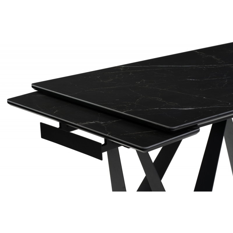 Стеклянный стол Марвин 160(220)х90х76 черный мрамор / черный