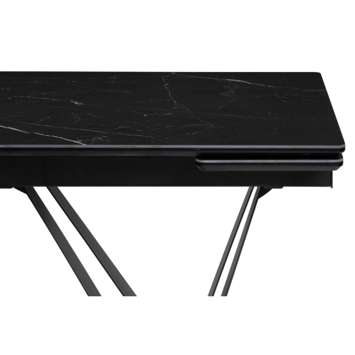 Стеклянный стол Марвин 160(220)х90х76 черный мрамор / черный
