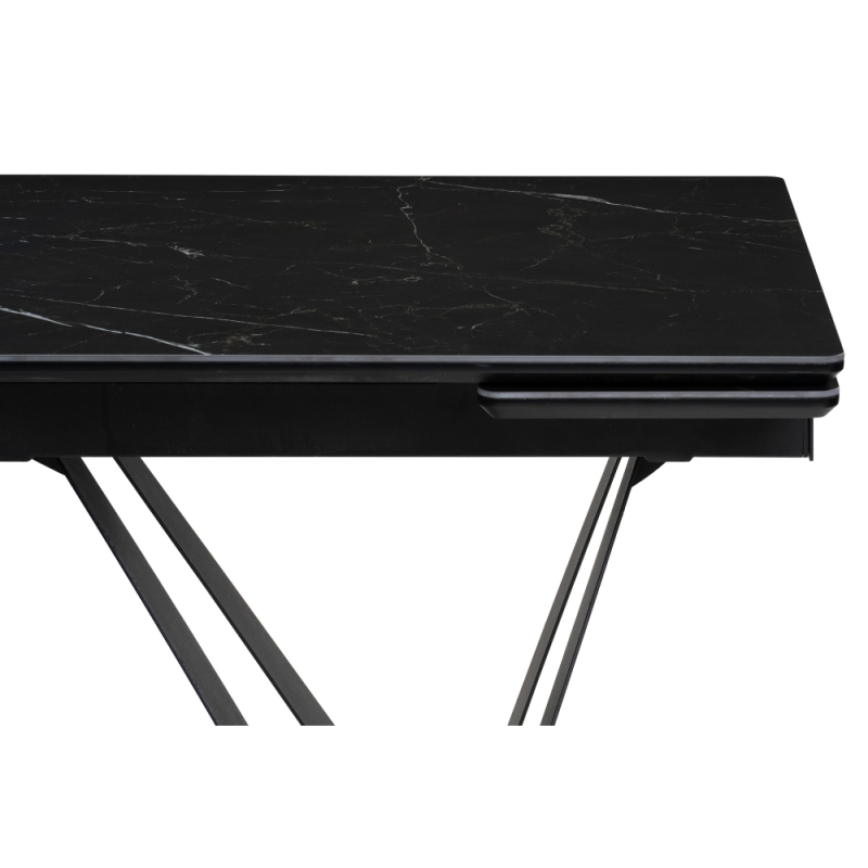 Стеклянный стол Марвин 160(220)х90х76 черный мрамор / черный