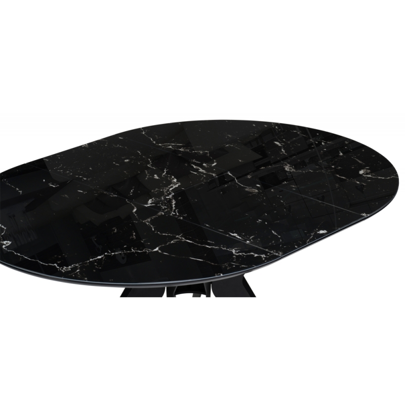 Стеклянный стол Рикла 110(150)х110х76 черный мрамор / черный