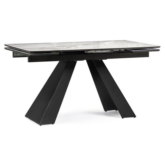 Стеклянный стол Торвальд 140(200)х80х77 белый мрамор / черный