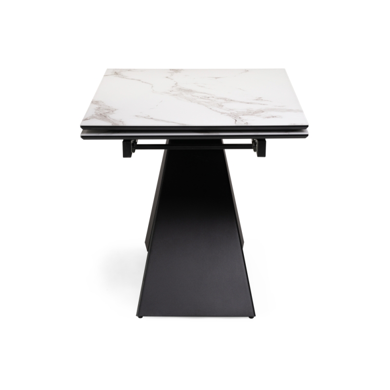 Стеклянный стол Торвальд 140(200)х80х77 белый мрамор / черный