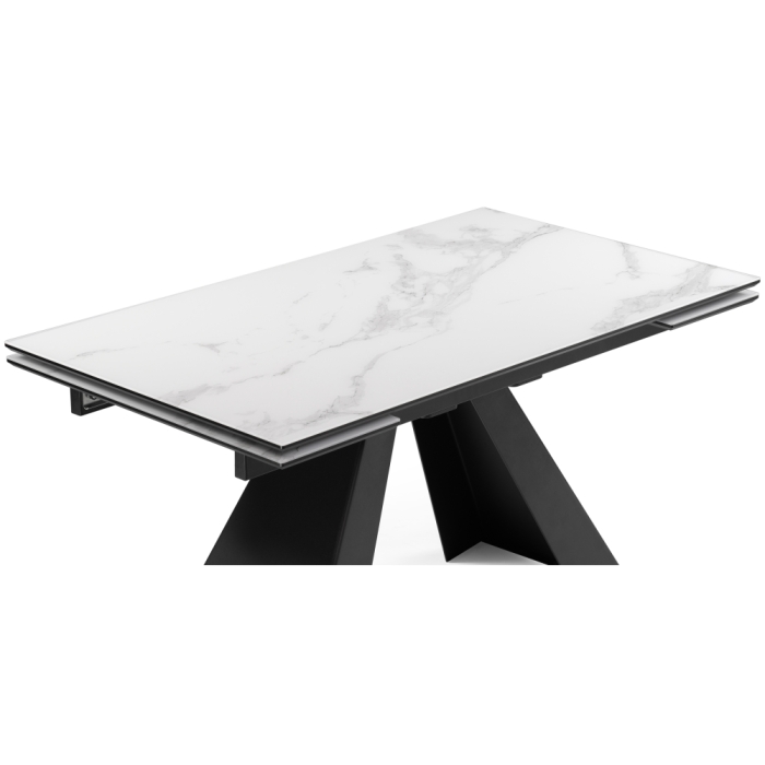 Стеклянный стол Торвальд 140(200)х80х77 белый мрамор / черный