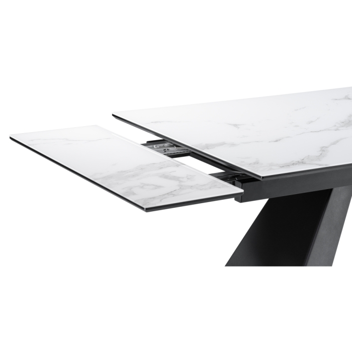 Стеклянный стол Торвальд 140(200)х80х77 белый мрамор / черный