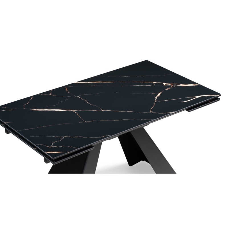 Стеклянный стол Торвальд 140(200)х80х77 обсидиан / черный