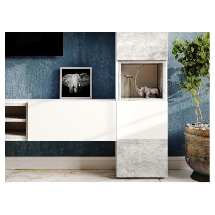 Стеллаж Лонгфорд белый / бетон светлый