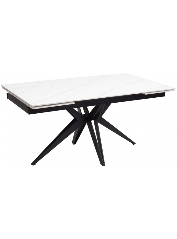 Керамический стол Forio 160 matt white marble sintered stone / black