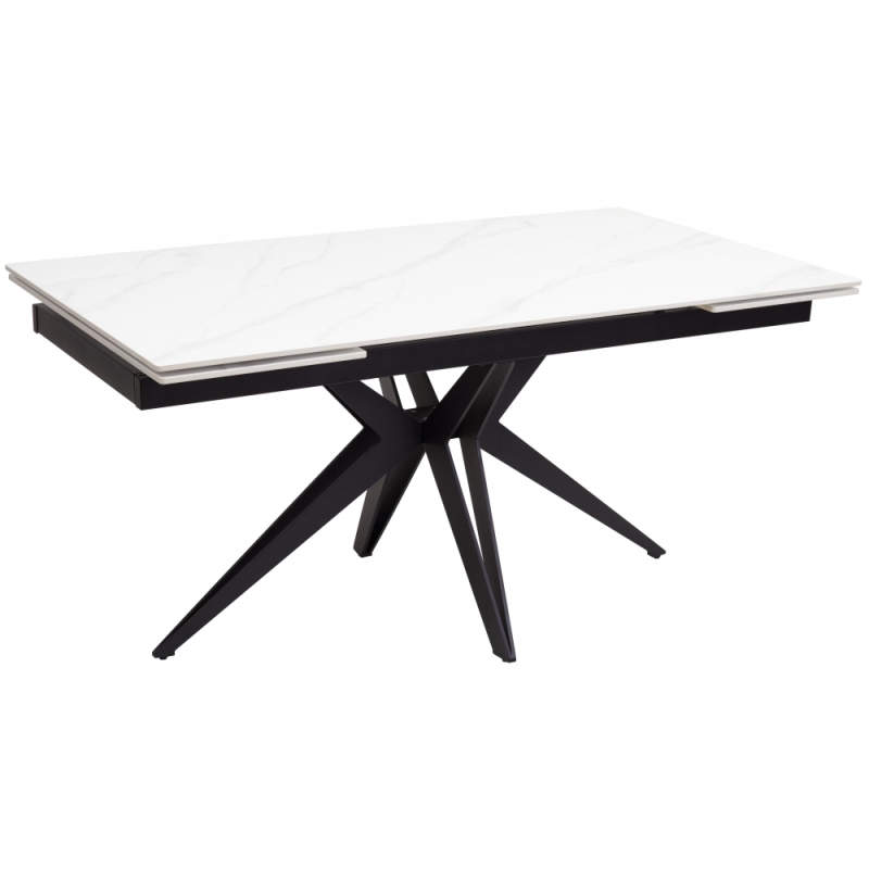 Керамический стол Forio 160 matt white marble sintered stone / black