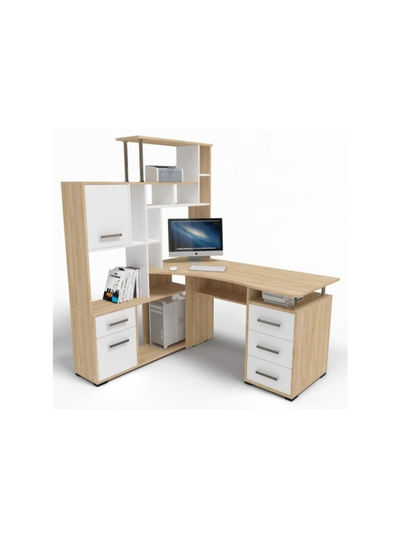 Стол компьютерный Джаз-15 левый дуб сонома / белый