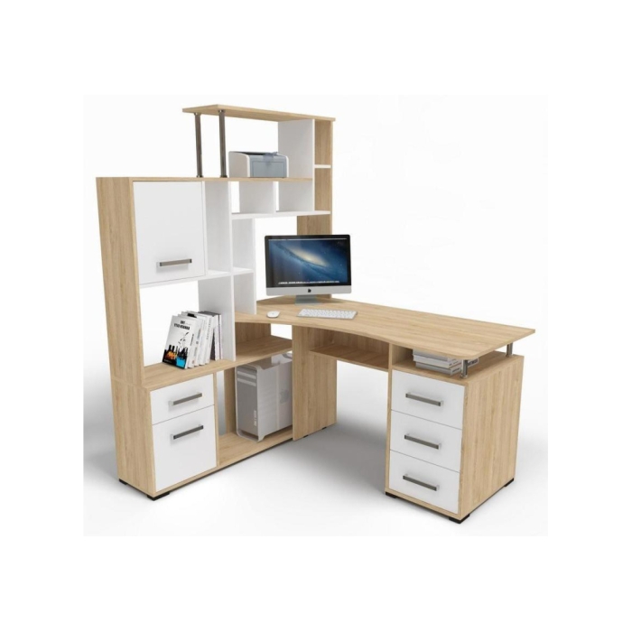Стол компьютерный Джаз-15 левый дуб сонома / белый