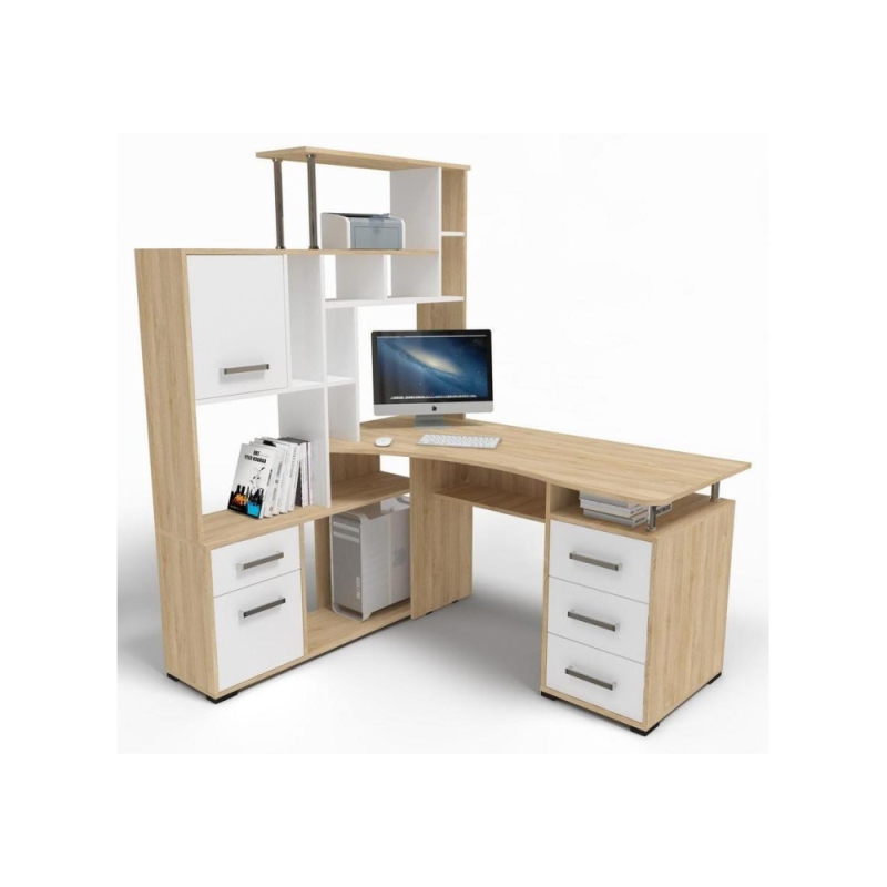 Стол компьютерный Джаз-15 левый дуб сонома / белый