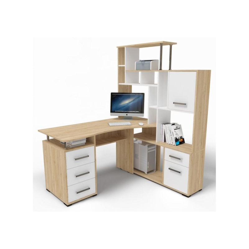 Стол компьютерный Джаз-15 правый дуб сонома / белый