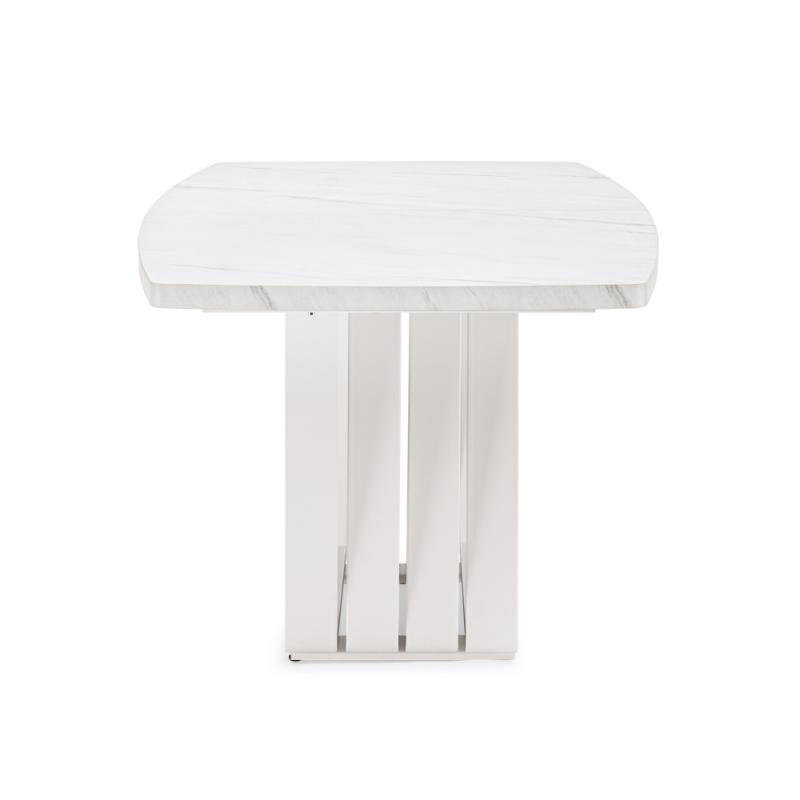 Стол на тумбе Эудес 160(205)х90х76 мрамор леванто белый / белый
