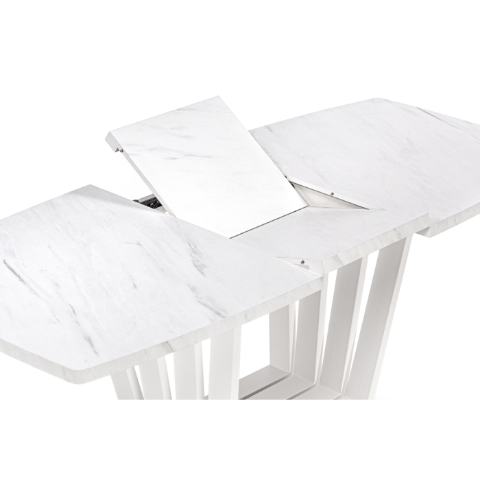 Стол на тумбе Эудес 160(205)х90х76 мрамор леванто белый / белый