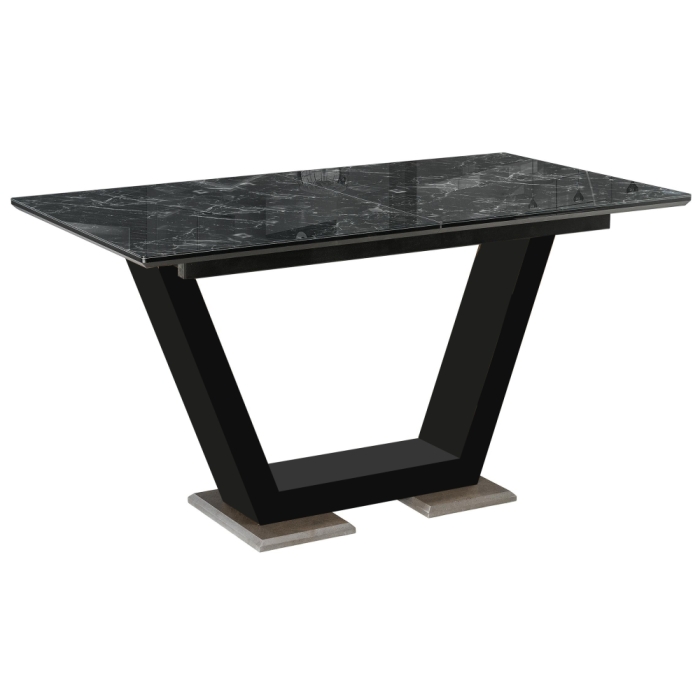 Стол на тумбе Иматра 140(180)х80х76 черный мрамор / черная шагрень / камень