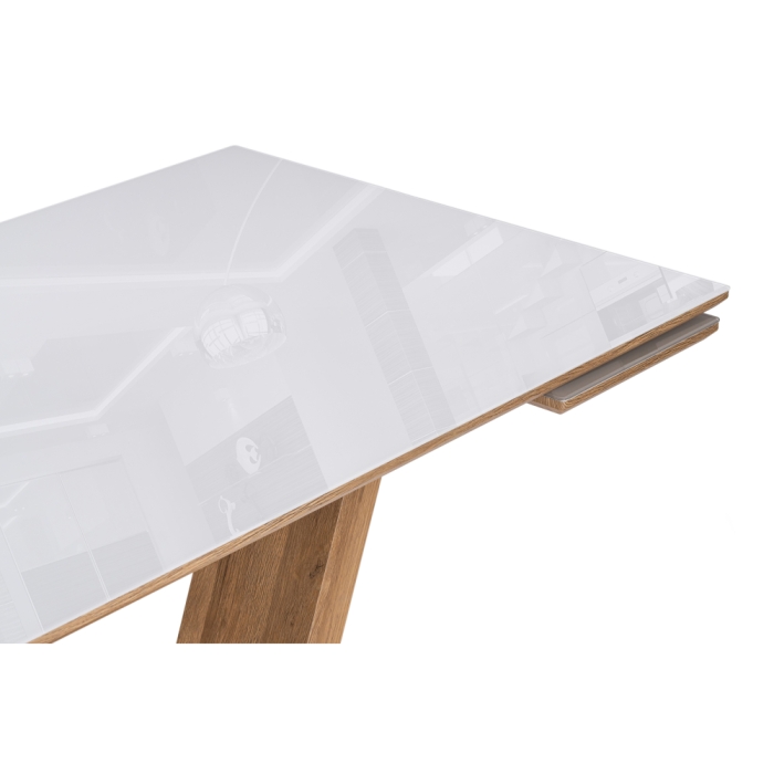 Стол на тумбе Конор 140(200)х80х73 белый / дуб вотан