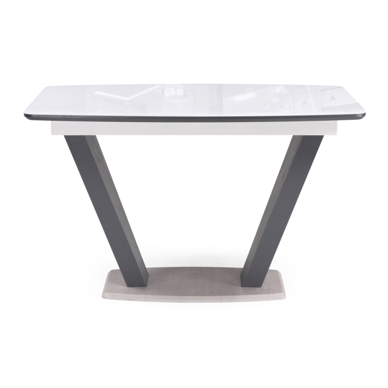 Стол на тумбе Петир 120(160)х80х75 ультра белый / гриджио / камень серый