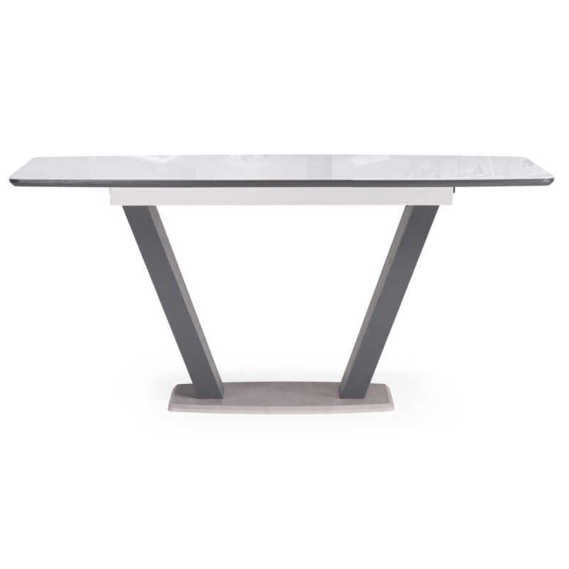 Стол на тумбе Петир 120(160)х80х75 ультра белый / гриджио / камень серый