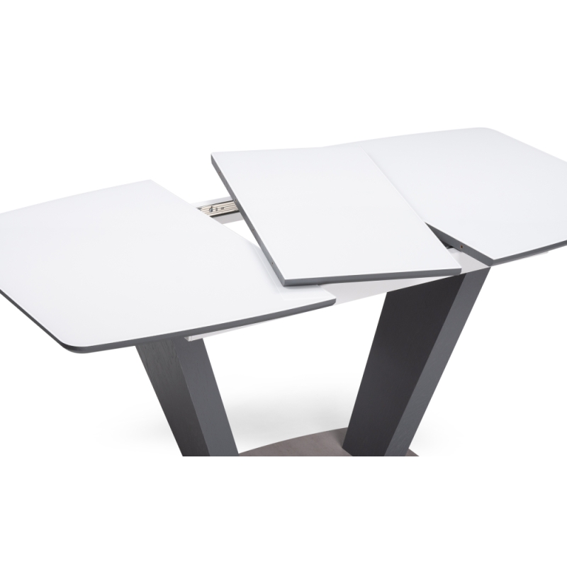 Стол на тумбе Петир 120(160)х80х75 ультра белый / гриджио / камень серый