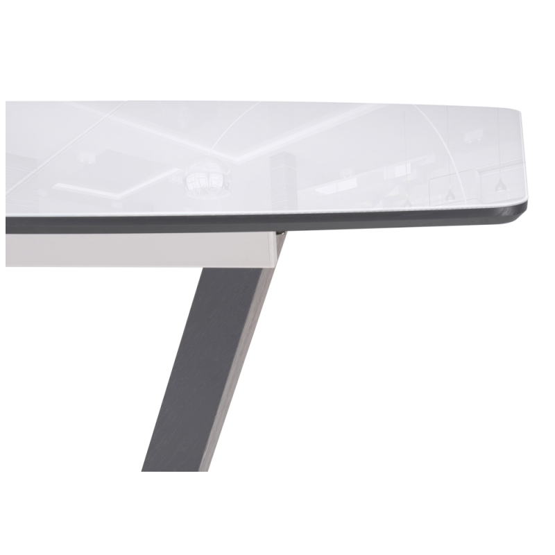 Стол на тумбе Петир 120(160)х80х75 ультра белый / гриджио / камень серый