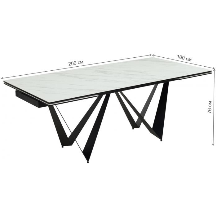 Стол Rieti 200 KL-99 белый мрамор матовый / итальянская керамика / черный