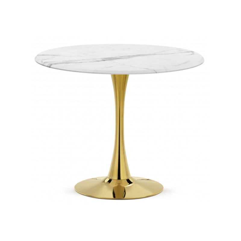 Стол Тулип 90х73 белый мрамор / золото