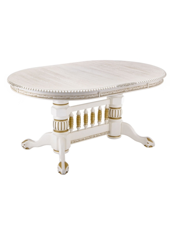 Деревянный стол Кантри 160(200-240)х107х78 молочный с золотой патиной