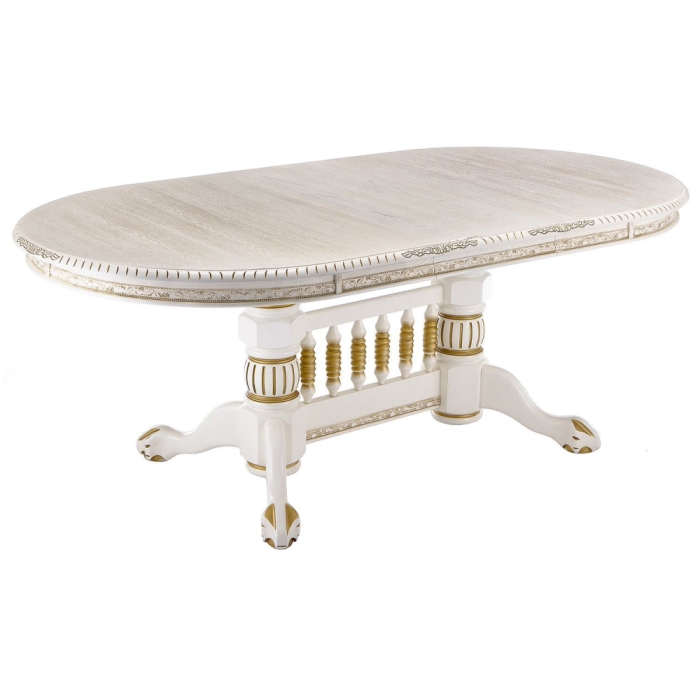 Деревянный стол Кантри 160(200-240)х107х78 молочный с золотой патиной