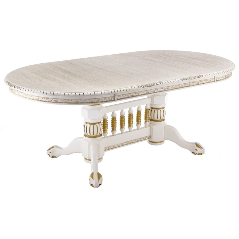 Деревянный стол Кантри 160(200-240)х107х78 молочный с золотой патиной