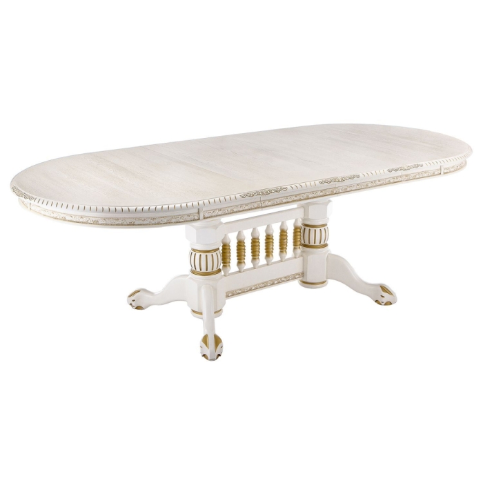 Деревянный стол Кантри 160(200-240)х107х78 молочный с золотой патиной