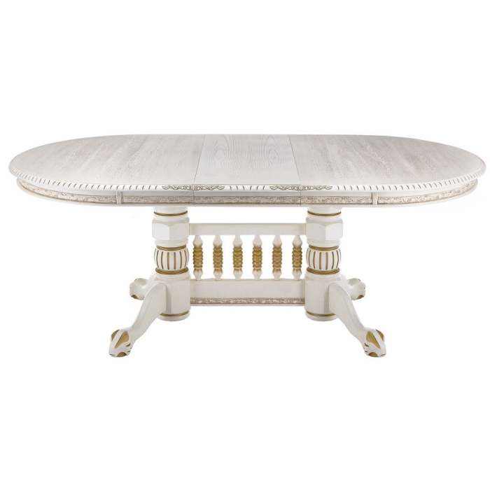 Деревянный стол Кантри 160(200-240)х107х78 молочный с золотой патиной