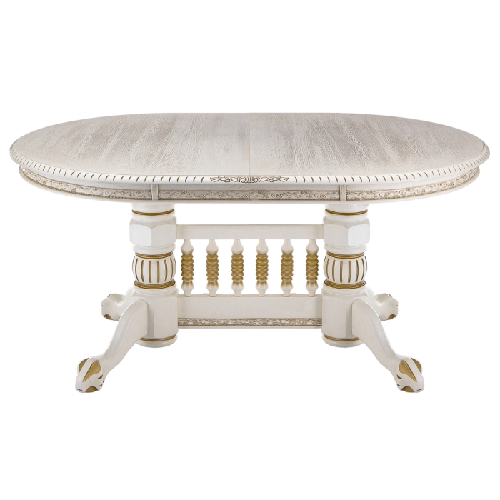 Деревянный стол Кантри 160(200-240)х107х78 молочный с золотой патиной