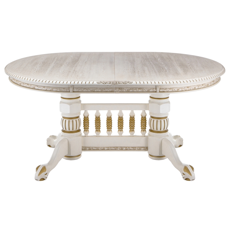 Деревянный стол Кантри 160(200-240)х107х78 молочный с золотой патиной