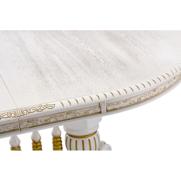 Деревянный стол Кантри 160(200-240)х107х78 молочный с золотой патиной