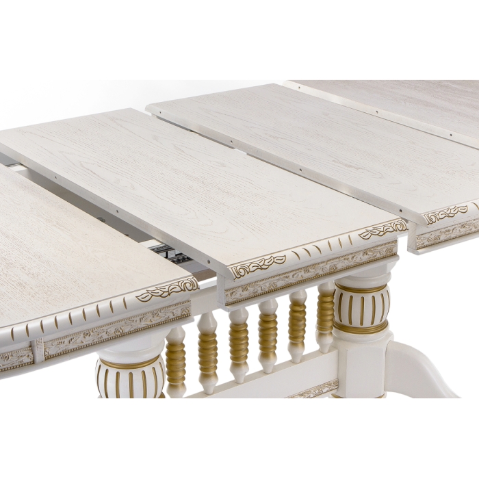 Деревянный стол Кантри 160(200-240)х107х78 молочный с золотой патиной